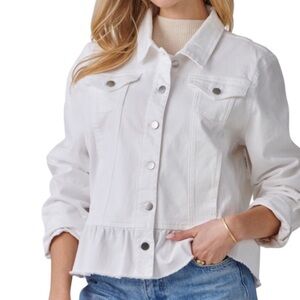 NWT! Ruby Rd. Women's White Ruffle Denim Jacket